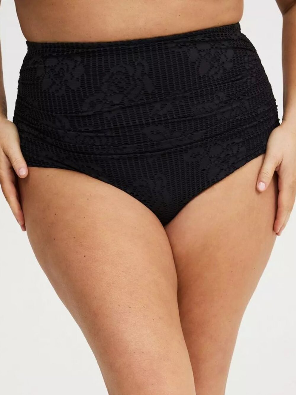 ❤️NWT TORRID CROCHET RUCHED SWIM BOTTOM BRIEF, TUMMY CONTROL HIGH RISE PLUS SIZE